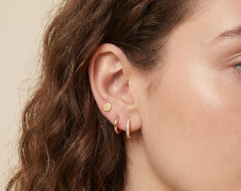 18K gold filled CZ-oorbellen set driedelige Huggie Hoop en Disc Stud Oorbellen sierlijke kraakbeen Helix Ear Stack minimalistisch cadeau voor haar