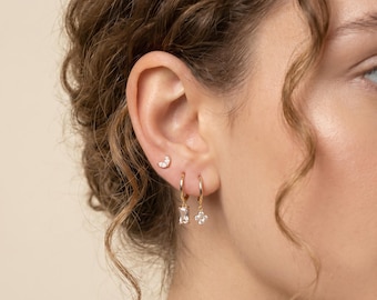 18K Gold Filled CZ oorbellen set Huggie Hoop met charme en Marquise Stud sierlijke kraakbeen Helix minimalistische sieraden cadeau voor haar