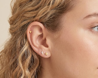 18K gold filled kleine oorbellen set 3st CZ hart ster oorbellen minimalistische kraakbeen helix studs sierlijke alledaagse sieraden cadeau voor haar