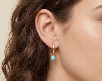 18K gold filled turkoois hangoorbellen sierlijke blauwe steen Huggie Hoops minimalistische boho drop oorbellen alledaagse sieraden cadeau voor haar