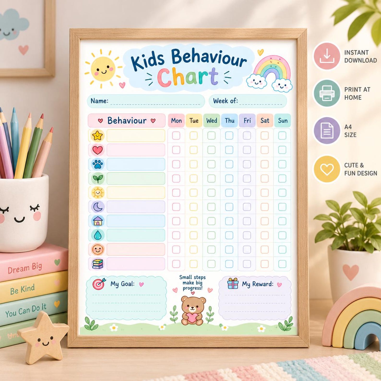 Kids Behavior Chart Printable, Positive Behavior Reward Chart ...