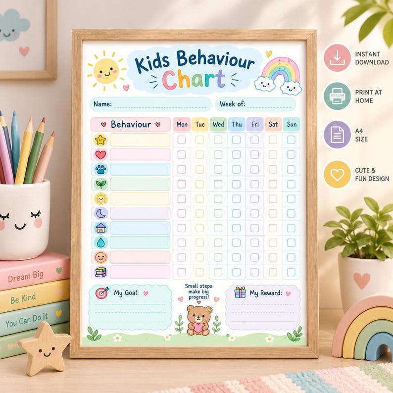 Kids Behavior Chart Printable, Positive Behavior Reward Chart ...