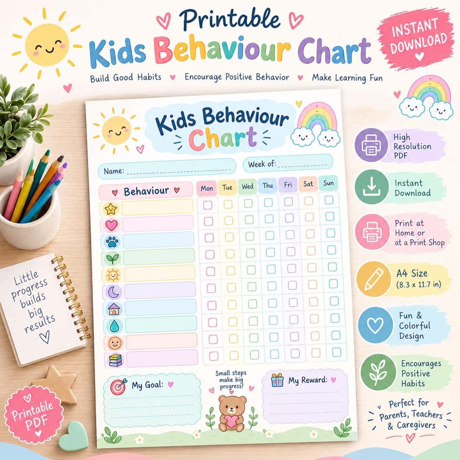 Kids Behavior Chart Printable, Positive Behavior Reward Chart ...