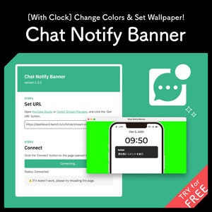 Anpassad chattwidget i smartphone-aviseringsstil med klocka | För YouTube och Twitch | Chattaviseringsbanner