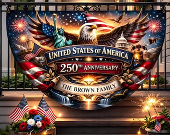 Personalized 250th Anniversary Semicircle Fence Flag Custom Family Name Patriotic Banner USA 1776 2026 Outdoor Independence Day Decor
