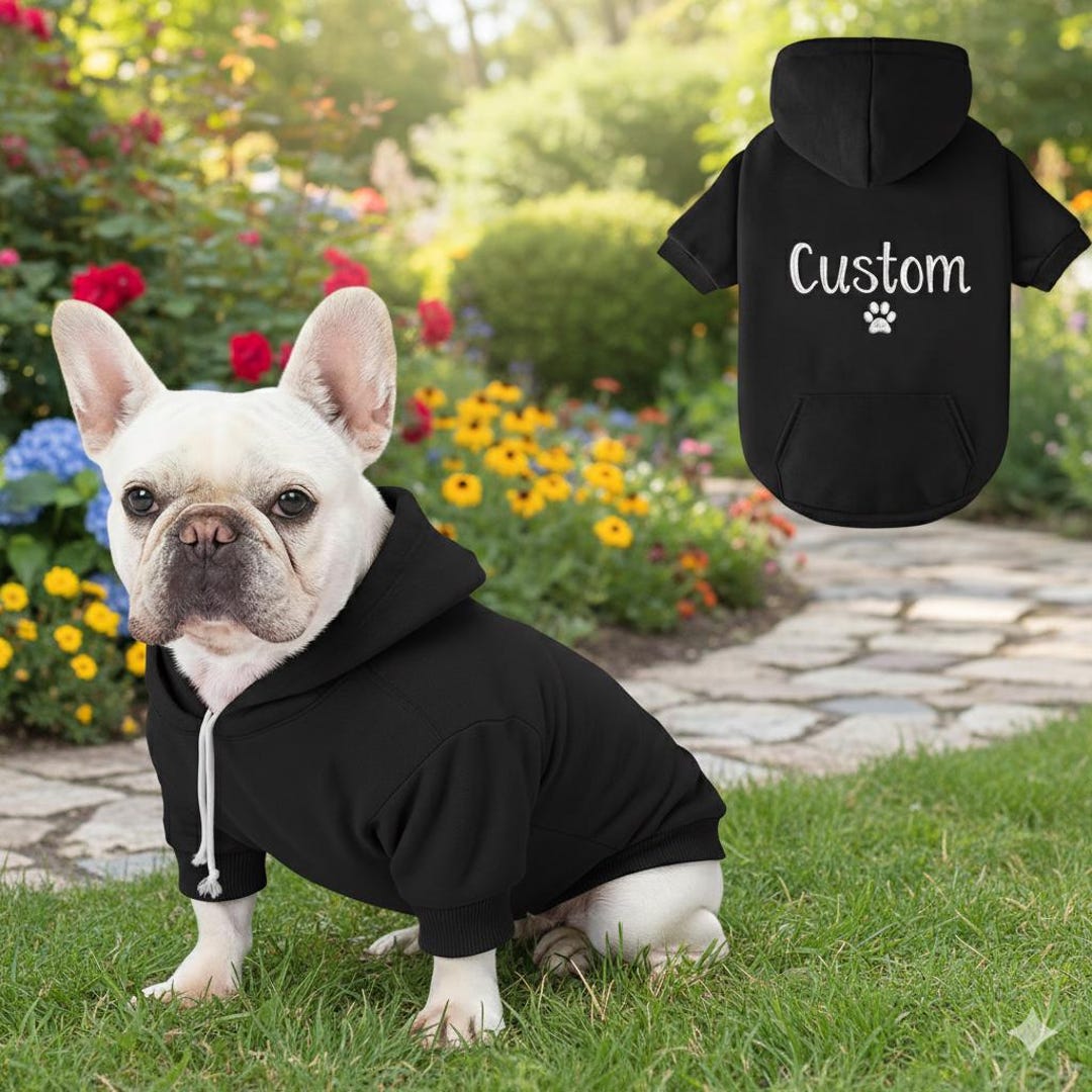 Custom Embroidered Dog Hoodie, Personalized Pet Clothes, French Bulldog ...