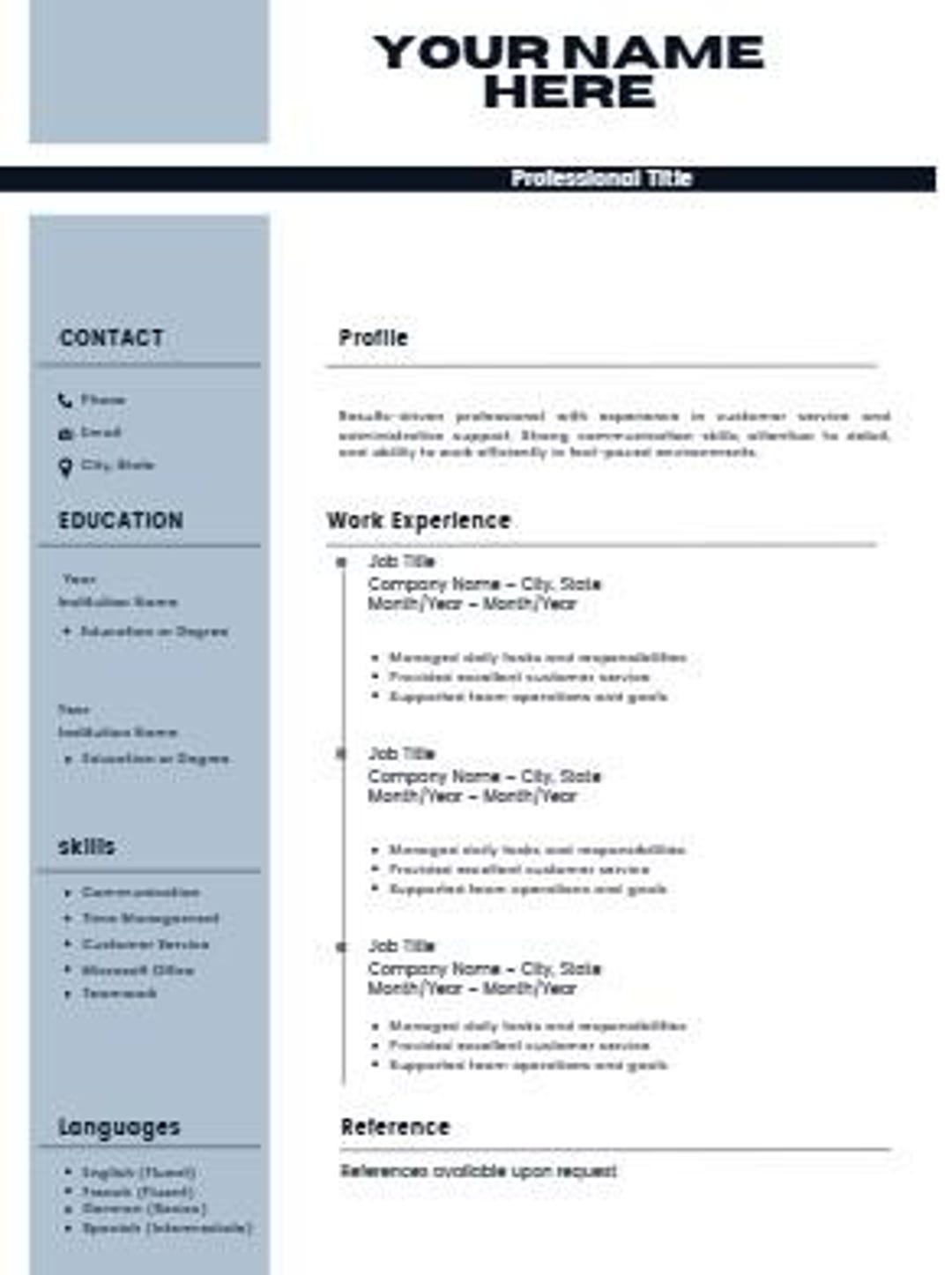 Resume + References Template | ATS Friendly Resume | Editable Canva CV ...