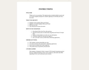 ATS Friendly Resume and Cover Letter Template for Students | Internship & Entry Level Job Application