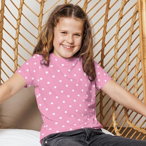 Pink Polka Dot Youth Crew Neck T-shirt