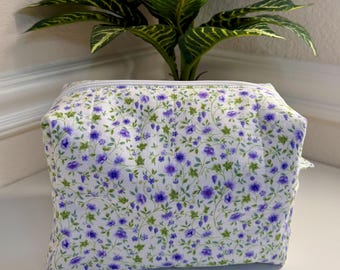 Violet Bloom Quilted Makeup Bag