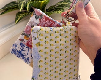 Keychain Wallet / Quilted Zipper Pouch / Small Card Holder Wallet / Cosmetic Pouch