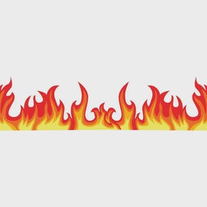 May include: A stylized illustration of flames in shades of red, orange, and yellow. The flames are depicted with jagged edges and a dynamic, upward motion, suggesting heat and energy. The design is set against a plain white background.