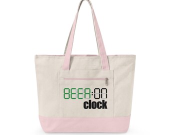 Beer-On Clock Zippered Canvas Tote | Learning Today Leading Tomorrow Tote