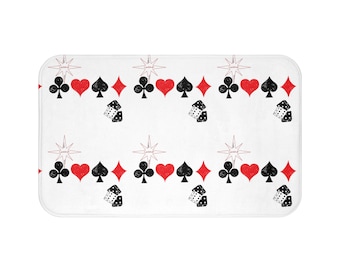 Casino Card Suits Bath Mat | Hearts Spades Clubs Diamonds, Dice Pattern