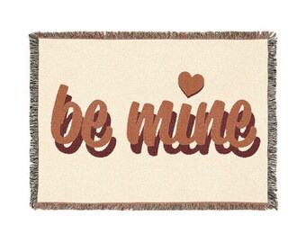 Be Mine script heart Woven Blanket | Valentine love throw