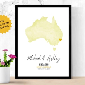 Watercolor Wedding Map Print, Engagement Gift, Personalized Proposal Location Map Print, Personalized Engagement Print