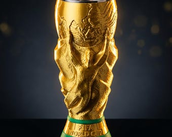 World Cup Soccer Trophy Cup, 17oz Insulated Tumbler with Stainless Steel Insert, Gold Champions Trophy Mug, Soccer Fan Gift, Game Day Cup