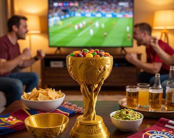 Gold FIFA World Cup Trophy Candy Dish, Soccer Champion Snack Bowl