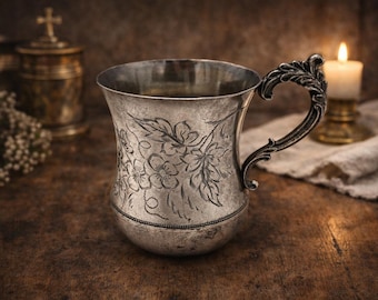 Meriden Floral Mug Antique American Silverplate Cup