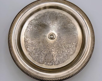 Vintage zilverkleurige sokkel serveerstandaard taartbord middenstuk
