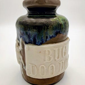 Unique Beetle Motif Art Pottery Canister Vase, Studio Ceramic Jar, 6"