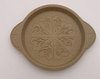 Vintage Brown Bag Shortbread Cookie Mold Baking Pan, Floral Stoneware Baker
