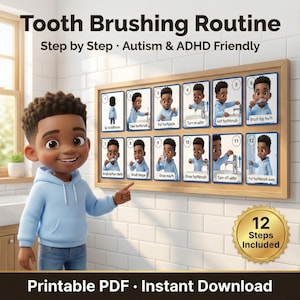 Zahnbürsten Visuelle Routine für Jungen | Schritt für Schritt Hygienekarten | Druckbares PDF
