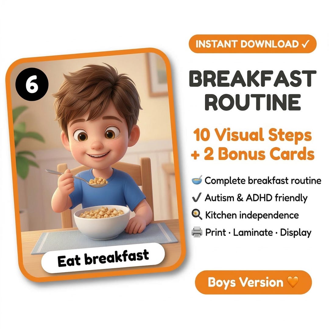 Breakfast Routine Visual Steps Boy Autism Morning Routine Printable ...