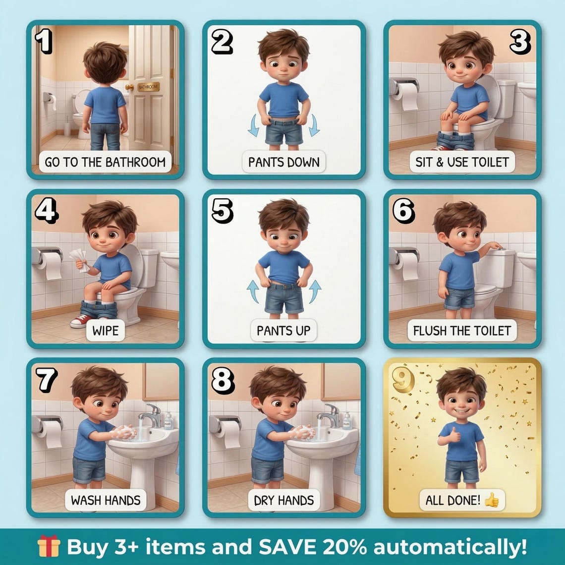 Toilet Training Visual Cards Boys | Autism Potty Steps | Printable ...