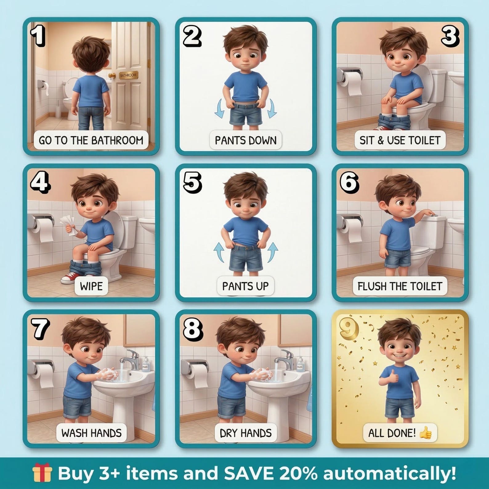 Toilet Training Visual Cards Boys | Autism Potty Steps | Printable ...