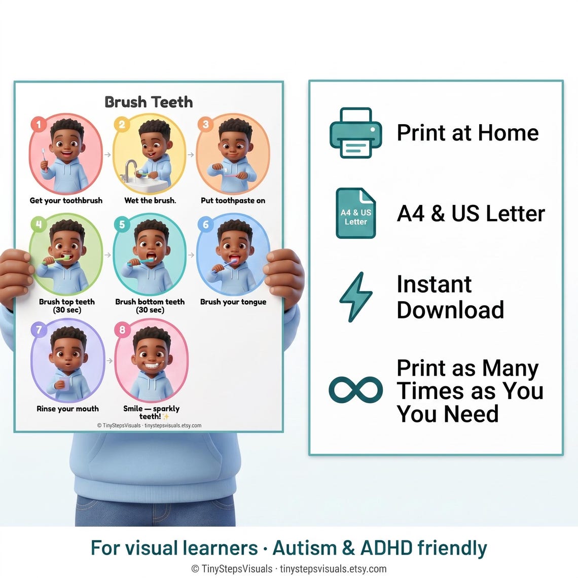 Brush Teeth Routine Poster PRINTABLE | Visual Schedule Autism ADHD ...