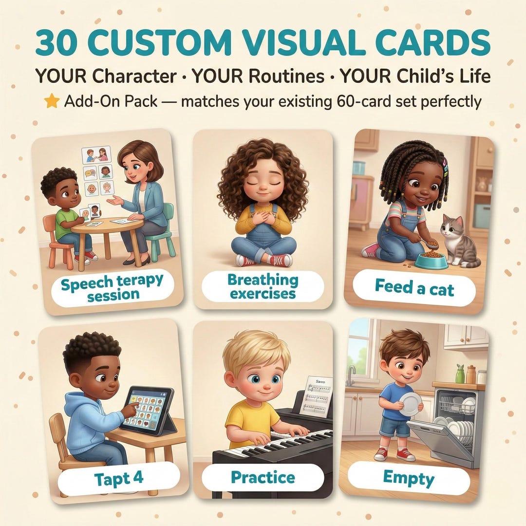 Visual Cards For Asd Example Custom Visual Cards 30 Add-on Pack Personalized Autism Routine Digital ...
