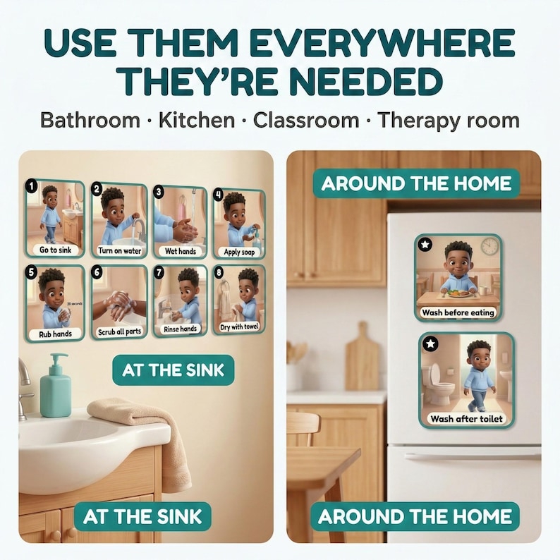 Wash Hands Visual Steps Boys Autism Printable Hygiene Routine Digital ...