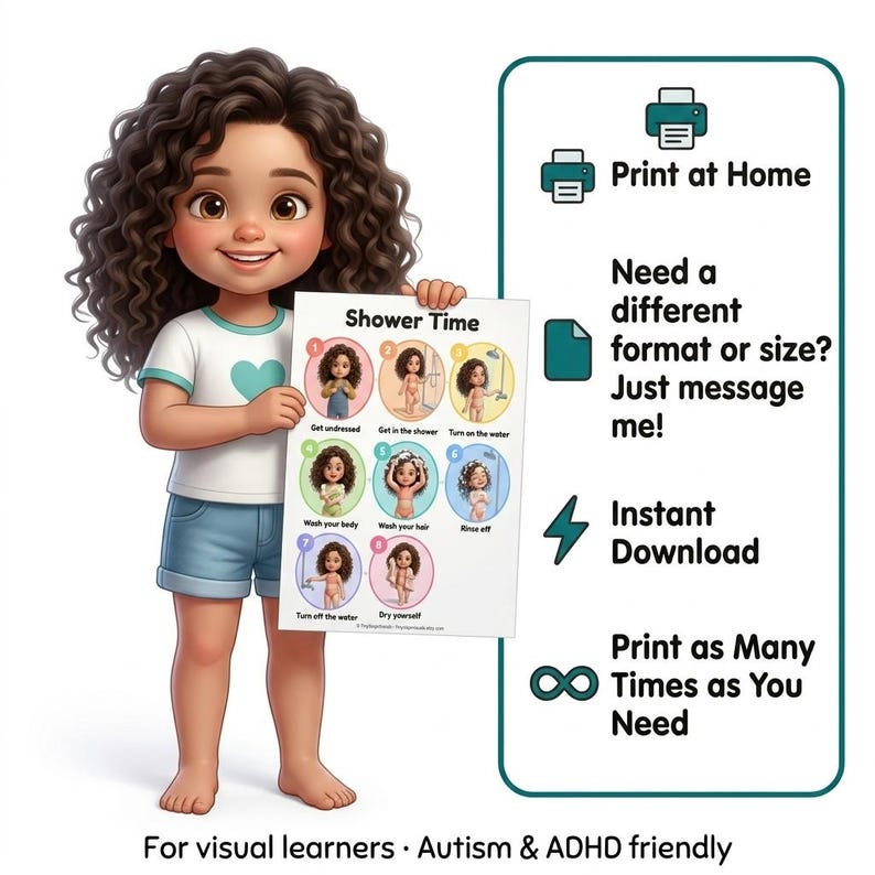 PRINTABLE Shower Routine Poster | Girls Visual Schedule | Autism ADHD ...