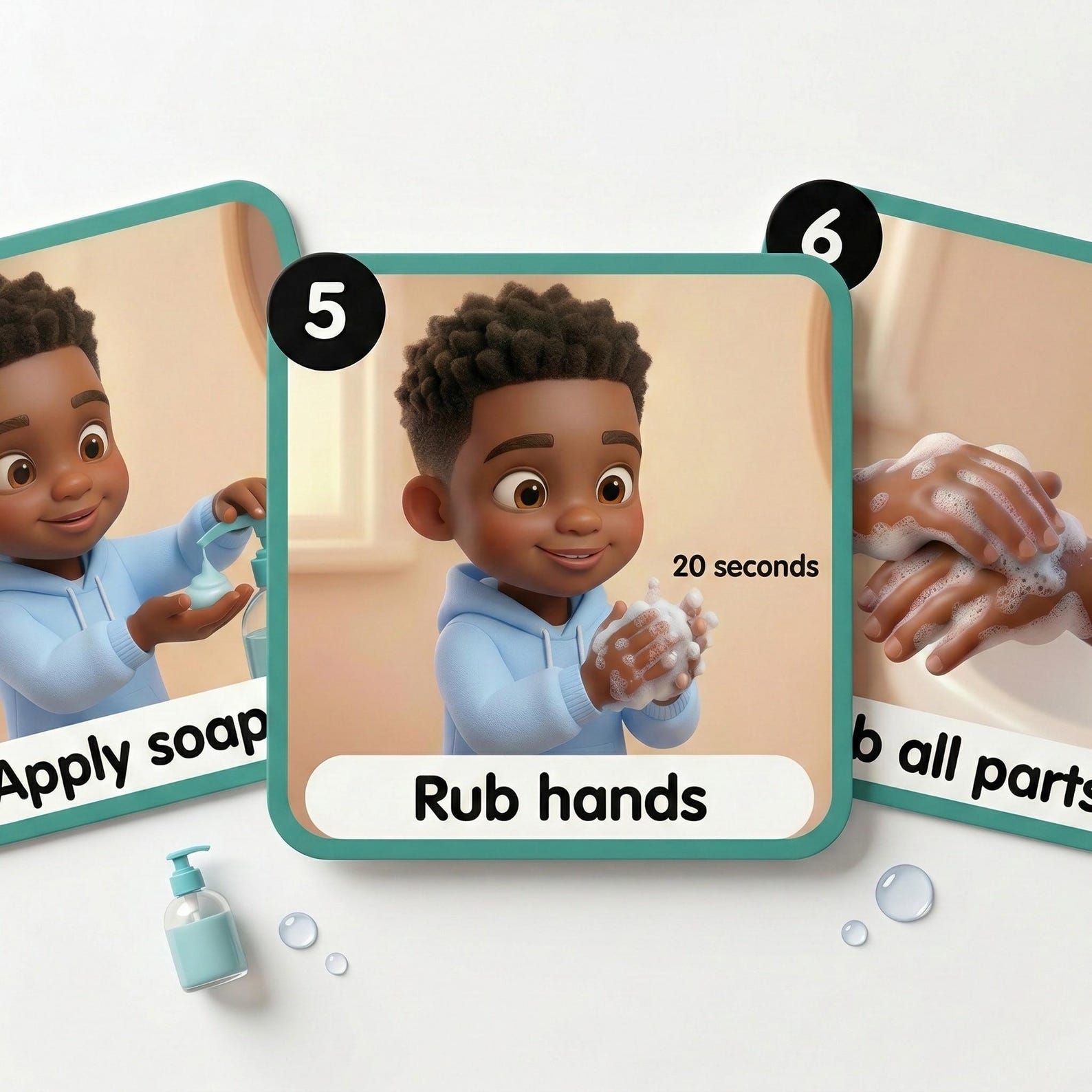 Wash Hands Visual Steps Boys Autism Printable Hygiene Routine Digital ...