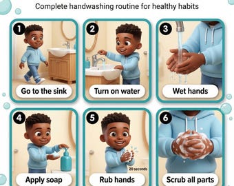 Wash Hands Visual Steps Boys Autism Printable Hygiene Routine Digital Download