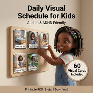 Compleet visueel dagelijks schema voor kinderen | 60 standaardkaarten | Afdrukbare pdf