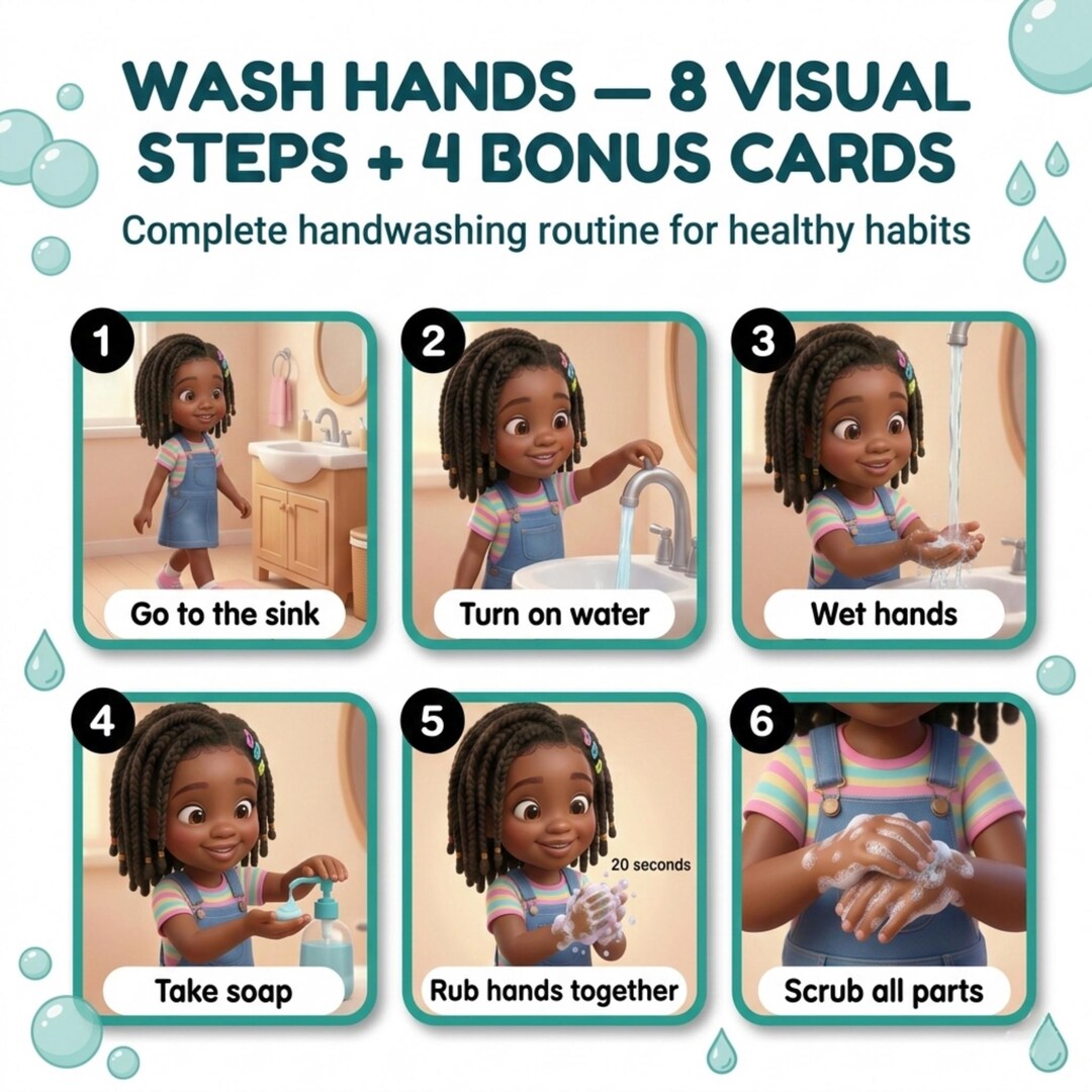 Wash Hands Visual Steps Kids Autism Printable Hygiene Routine Digital ...