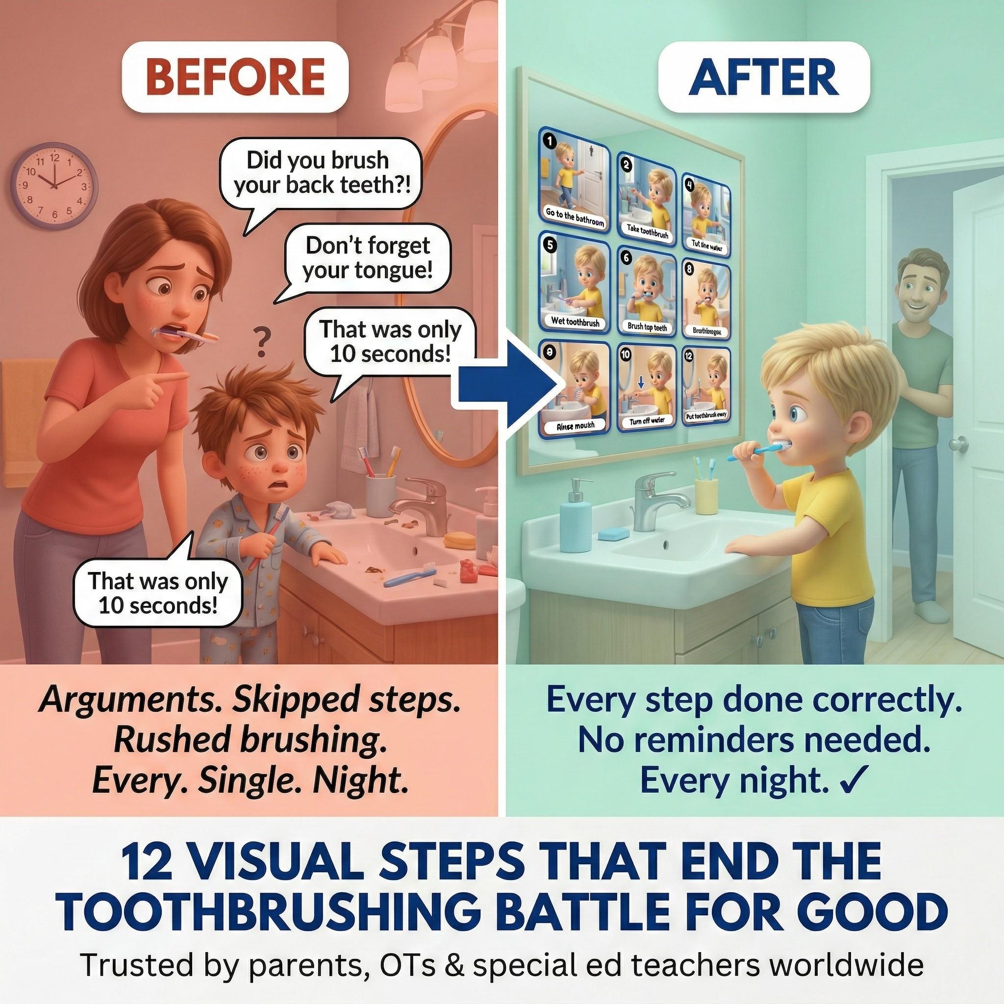 Brush Teeth Visual Cards Boys | Autism ADHD Hygiene Routine | Printable ...