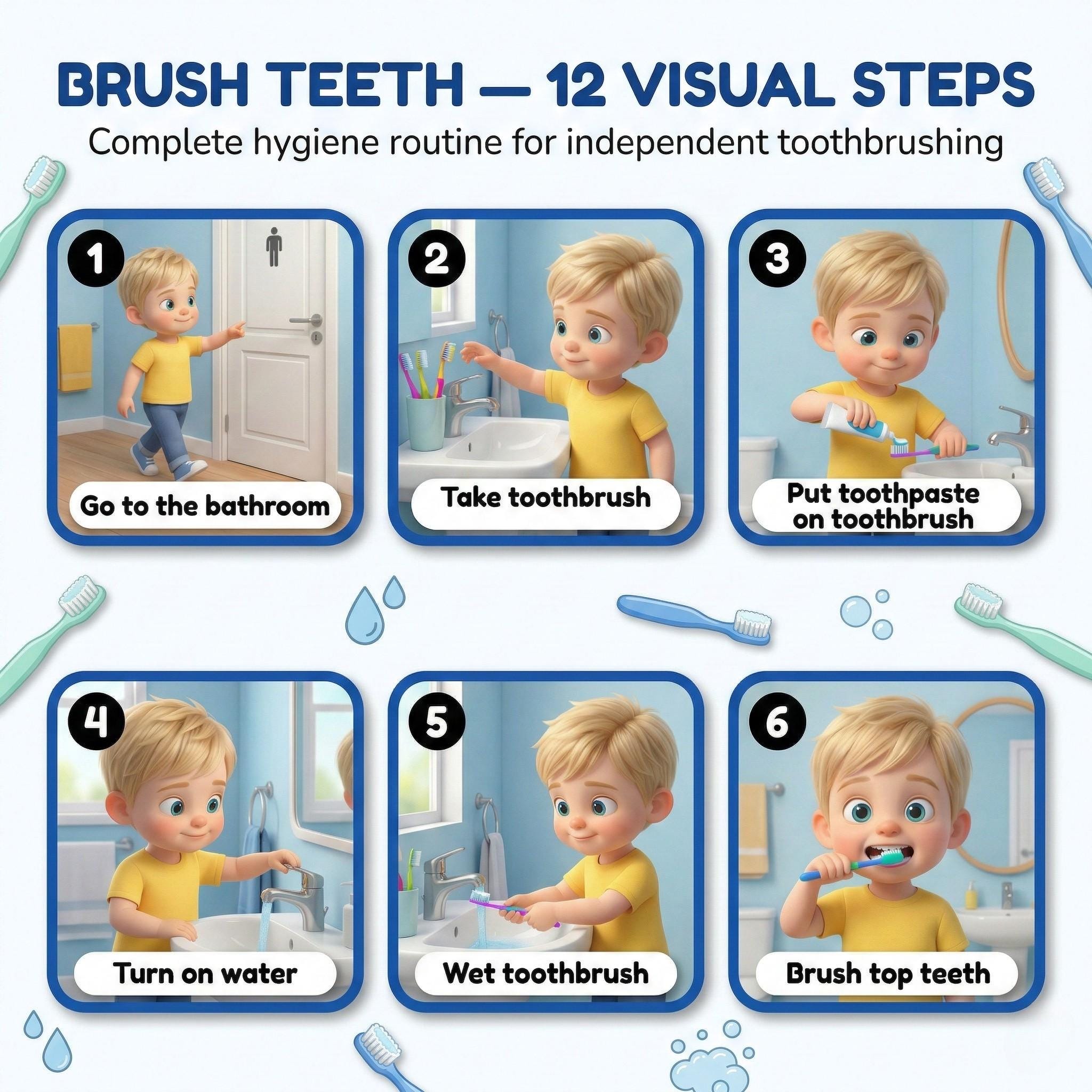 Brush Teeth Visual Cards Boys | Autism ADHD Hygiene Routine | Printable ...