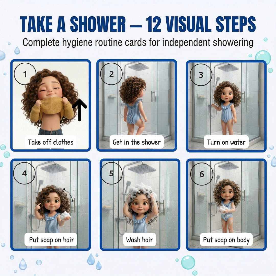 Take a Shower Visual Steps Cards Autism Printable Hygiene Routine ...
