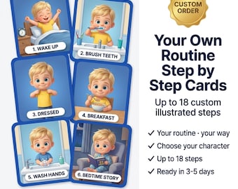 Custom Step by Step Visual Cards | Autism ADHD | Up to 18 Steps | PDF