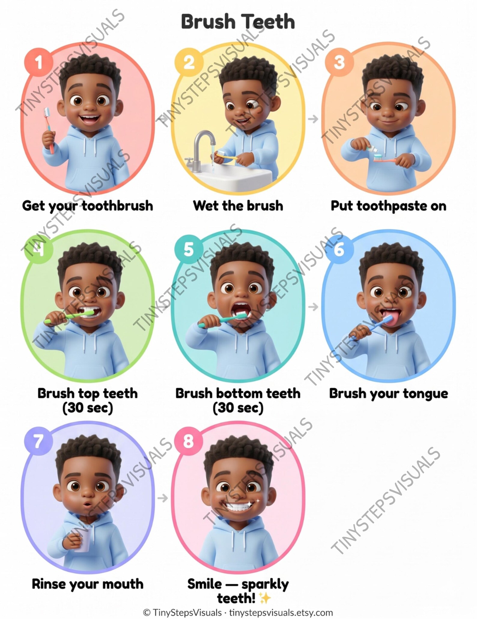 Brush Teeth Routine Poster PRINTABLE | Visual Schedule Autism ADHD ...
