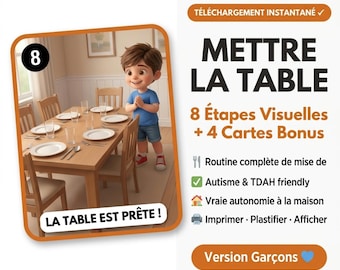 Mettre la Table Cartes Visuelles | Fiches Imprimables Étape par Étape AUTISME TDAH