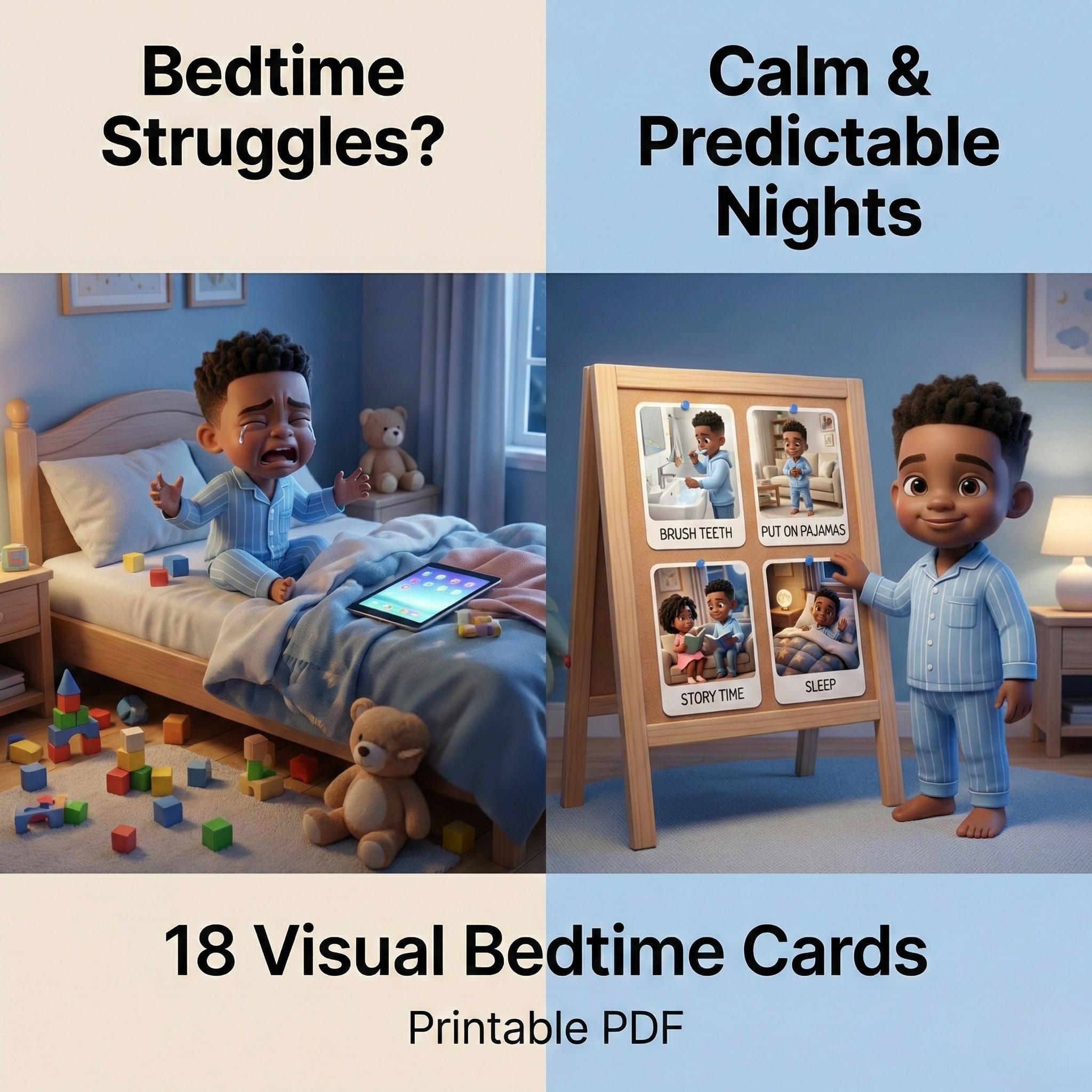 Bedtime Visual Schedule for Kids – 18 Night Routine Cards – Printable ...