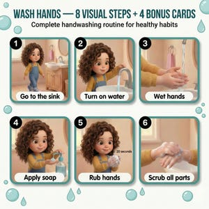 Wash Hands Visual Steps Girls Autism Printable Hygiene Routine Digital Download