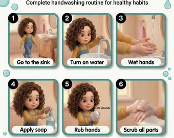 Wash Hands Visual Steps Girls Autism Printable Hygiene Routine Digital Download