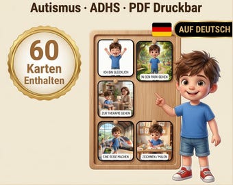 60 Visuelle Routinekarten Kinder | Autismus ADHS | PDF Druckbar Braunhaariger Junge