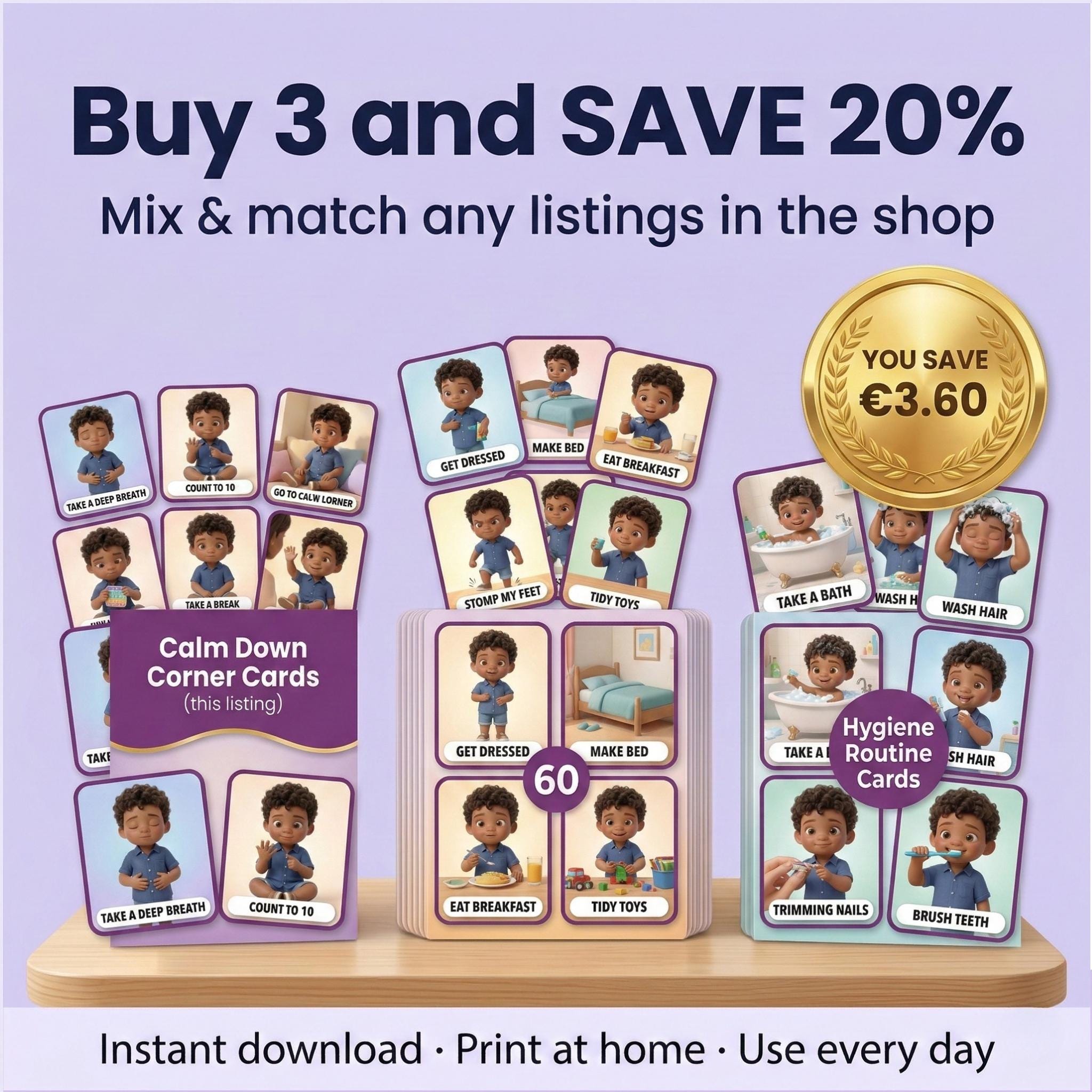 Calm Down Corner Cards Boys | Printable Visual Regulation Cards AUTISM ...