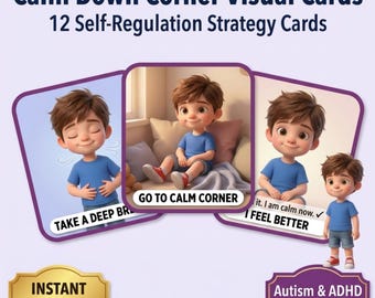 Calm Down Corner Cards Boys | Printable Visual Regulation Cards AUTISM ADHD